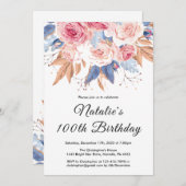 第100誕生日水彩植物性フローラ花 招待状 (正面/裏面)