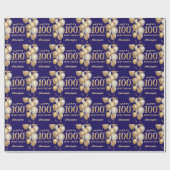 第100誕生日海軍青と金ゴールドグリッター気球 ラッピングペーパー (フラット)