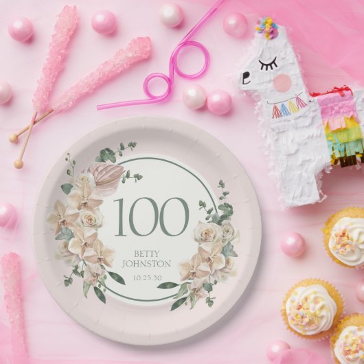 第100誕生日熱帯フローラ ペーパープレート (パーティー)