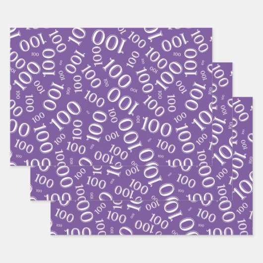 第100誕生日紫色の数値パターン100 ラッピングペーパーシート (セット)