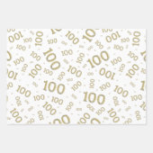 第100誕生日金ゴールドとホワイトナンバーパターン100 ラッピングペーパーシート (正面)