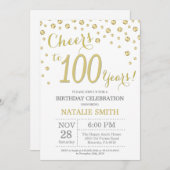 第100誕生日金ゴールドグリッターダイヤモンド招待状 招待状 (正面/裏面)