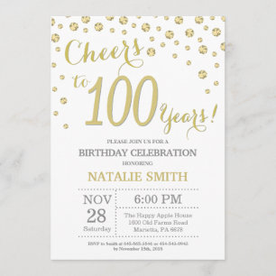 第100誕生日金ゴールドグリッターダイヤモンド招待状 招待状