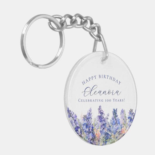 第100誕生日7月誕生花ギフトカスタム キーホルダー (正面左)