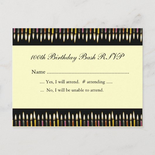 第100誕生日RSVPカード インビテーションポストカード (正面)