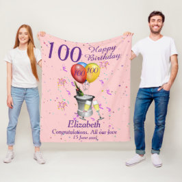 第100誕生祝いピンク フリースブランケット