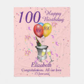 第100誕生祝いピンク フリースブランケット (正面)
