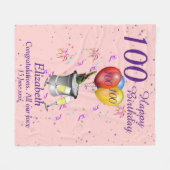 第100誕生祝いピンク フリースブランケット (正面(横))