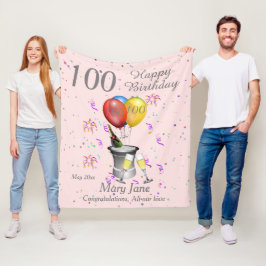 第100誕生祝いピンク フリースブランケット