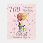 第100誕生祝いピンク フリースブランケット (正面)
