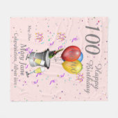 第100誕生祝いピンク フリースブランケット (正面(横))