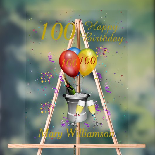 第100誕生祝いワきらめくイン アクリルサイン (ニュートラル)