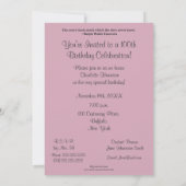 第100誕生祝い – ピンクローズ 招待状 (裏面)