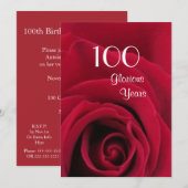 第100誕生祝い!-深いレッド·ローズ 招待状 (正面/裏面)