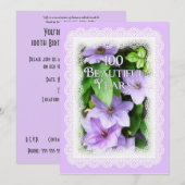 第100誕生祝い – 紫クレマティス/レース 招待状 (正面/裏面)