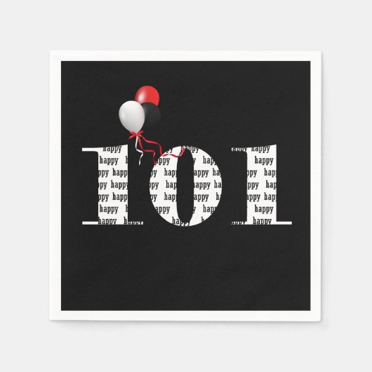 第101回誕生日パーティー風船 スタンダードカクテルナプキン (正面)