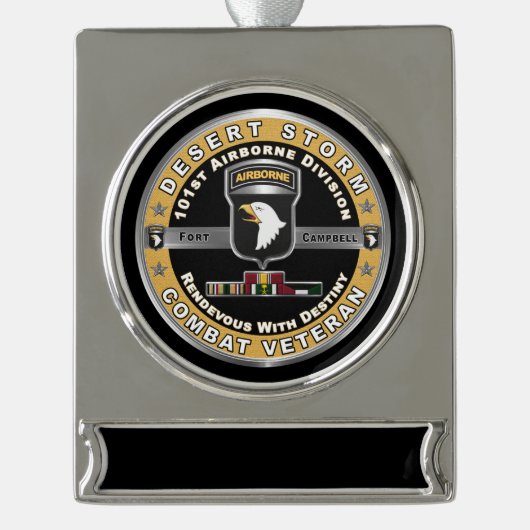 第101空挺師団砂漠嵐退役軍人  シルバープレートバナーオーナメント (正面)