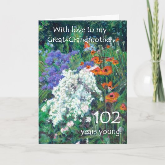 第102回誕生日カードおばあちゃん – June Garden カード (正面)