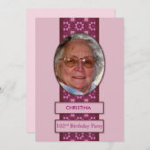 第102回誕生日パーティーの招待写真と名前 招待状 (正面/裏面)