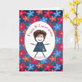 第102誕生日スティックガールとデイジーオンデニム カード (黄色い花)