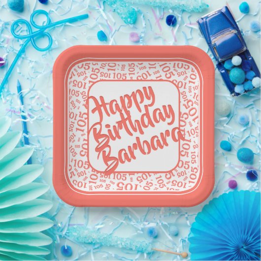 第105誕生日乱数模様サンゴ/白 ペーパープレート (パーティー)