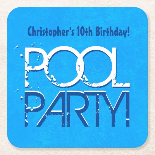 第10 10の誕生日のプールを囲んでのパーティの保存日付P02Z スクエアペーパーコースター (正面)