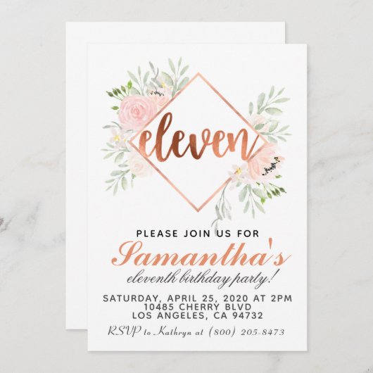 第11バラ金ゴールド誕生日招待状 招待状 (正面/裏面)