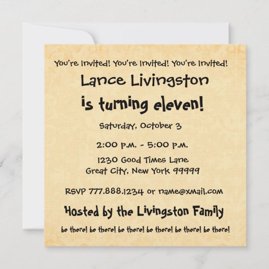 第11回バースデーパーティモダン金ゴールドとブラック 招待状 (裏面)