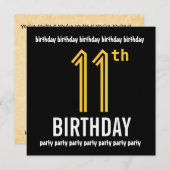 第11回バースデーパーティモダン金ゴールドとブラック 招待状 (正面/裏面)