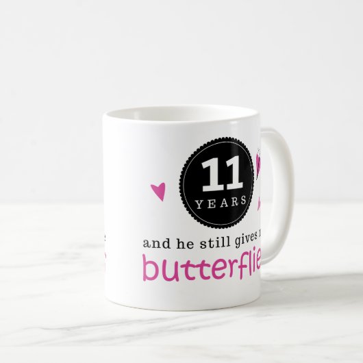 第11結婚記念日の蝶のためのギフト コーヒーマグカップ (正面右)