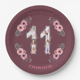 第11誕生日の少女フォトコラージピンクフラワー ペーパープレート