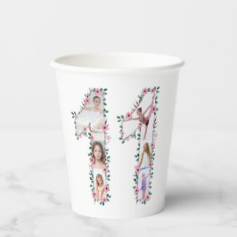 第11誕生日の少女フォトコラージピンクフラワー 紙コップ