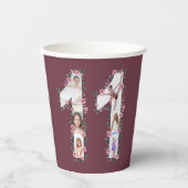 第11誕生日の少女フォトコラージピンクフラワー 紙コップ (正面)