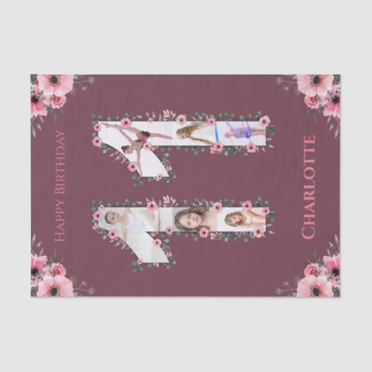 第11誕生日の少女フォトコラージピンクフラワー 薄葉紙 (正面)
