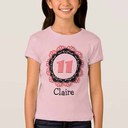 第11誕生日ガール1年ビッグナンバー名V64 Tシャツ (正面)
