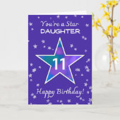 第11誕生日ス輝くター鮮やかパープル カード (黄色い花)