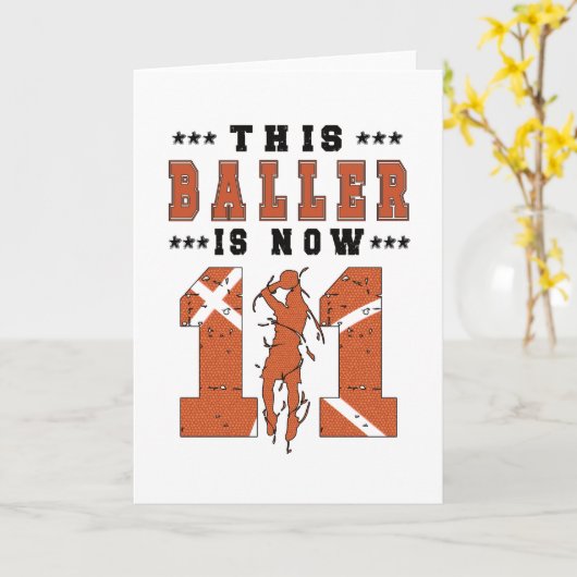 第11誕生日バスケットボール選手,11歳の少年 カード (黄色い花)