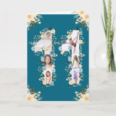 第11誕生日フォトコラージイエローフラワーティール（緑がかった色） カード (正面)