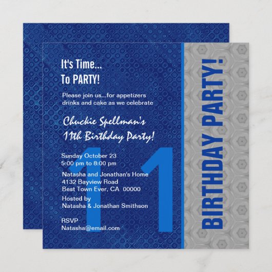 第11誕生日ブモダンルー&シルバーS307B 招待状 (正面/裏面)