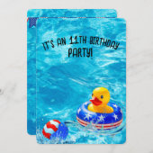 第11誕生日プールパーティー(イエローアヒル付き) 招待状 (正面/裏面)
