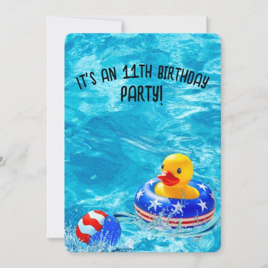 第11誕生日プールパーティー(イエローアヒル付き) 招待状 (正面)