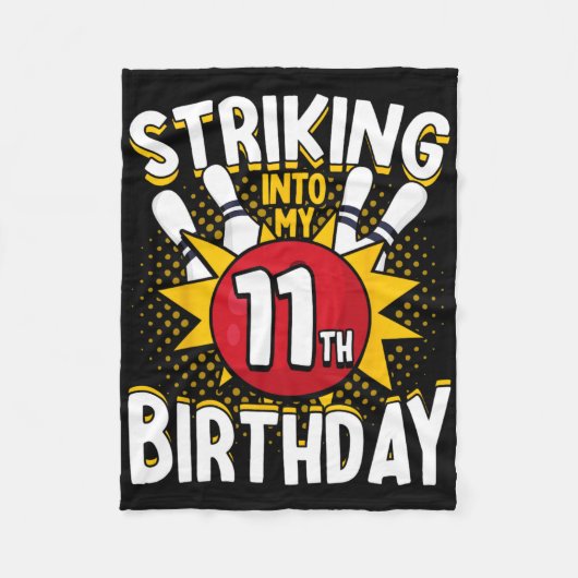 第11誕生日ボーリングテーマの誕生日化 フリースブランケット (正面)