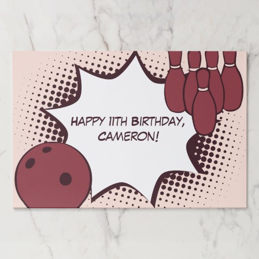 第11誕生日ボーリングパーティー紙ランチョンマット ペーパーパッド (正面)