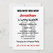 第11誕生日モダン黒10代の白パターン 招待状 (裏面)