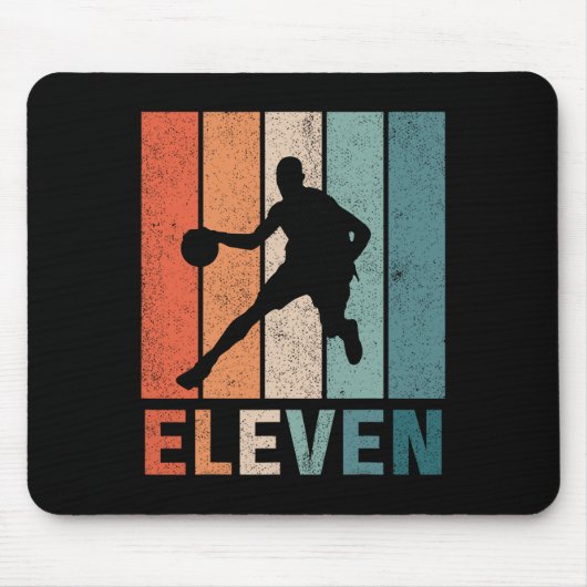 第11誕生日レトロバスケットボール愛好家ボーイズキッズ11 マウスパッド (正面)