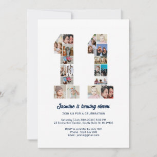 第11誕生日第11カスタム号写真コラージュ 招待状