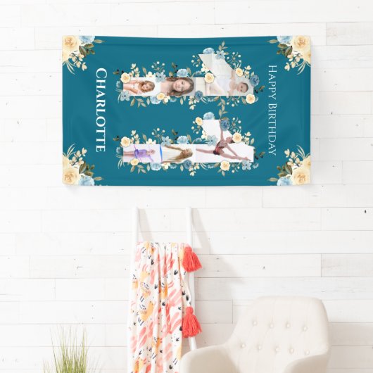 第11誕生日花ティール（緑がかった色）フォトコラージイエロー 横断幕 (インサイチュ)