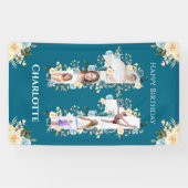 第11誕生日花ティール(緑がかった色)フォトコラージイエロー 横断幕 (横)