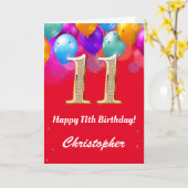 第11誕生日赤と金ゴールド吹きカラフル出 カード (黄色い花)