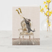 第11誕生日風船とタビー猫 カード (黄色い花)